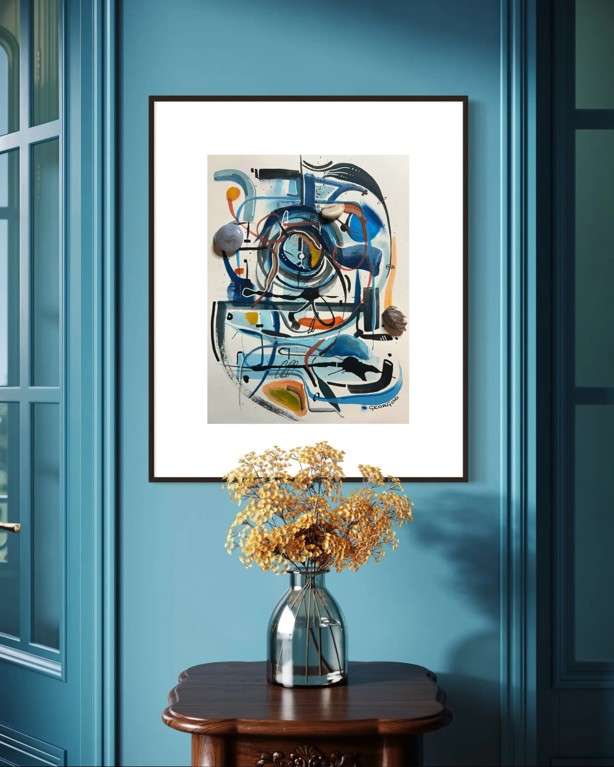 Original mixed media artwork by Georgia Fullerton displayed in interior setting